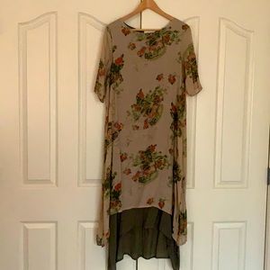 Never worn green floral linen blend dress.